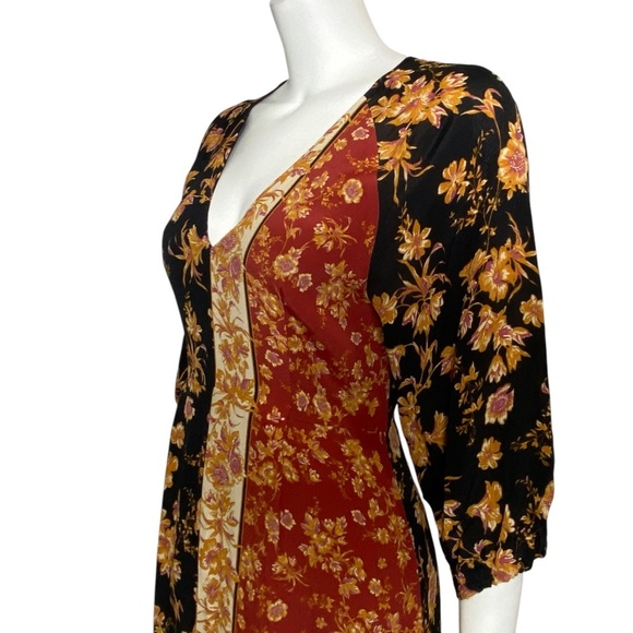 Anthropologie Kachel Hazel Dress Womens Size 4 Silk Blend Midi Floral Boho - Picture 3 of 8